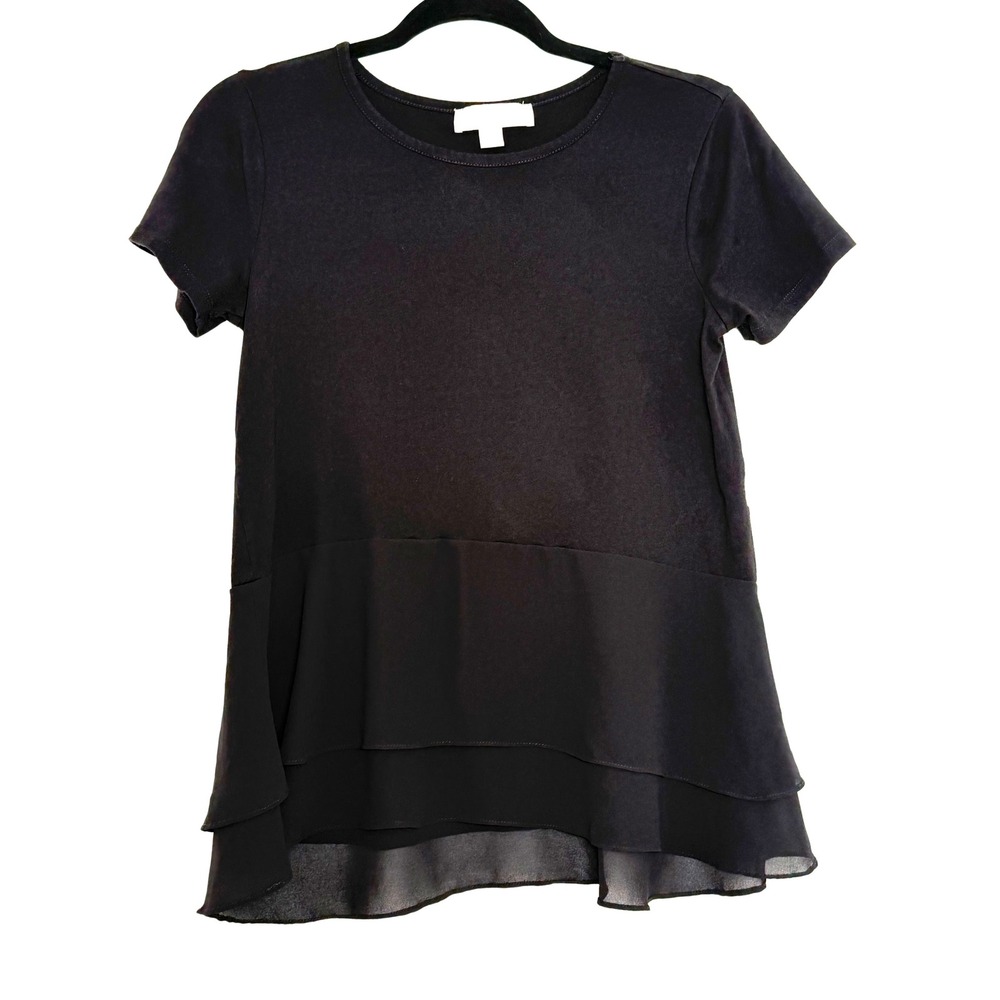 Michael Kors Black Layered Chiffon Hem Top Women's M